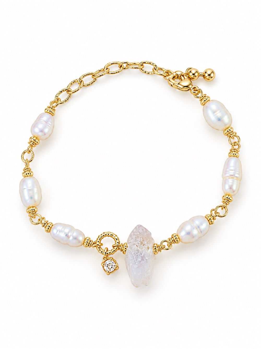 Handmade Freshwater Pearl & Raw Crystal Gold-Tone Bracelet